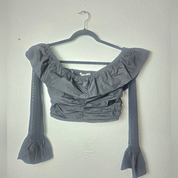 Kimchi Blue Tops - Kimchi Blue Charcoal Ruffled Blouse